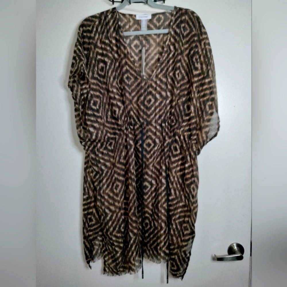 Calvin Klein (Size O/S) Multicolor Geometric Patterned Tunic Cover Up (NEW-NWT)